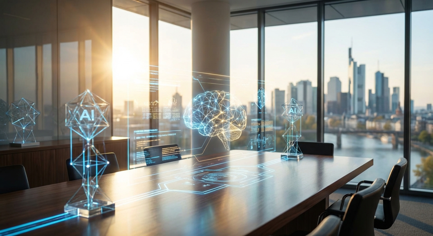 image-1768492572692 Futuristische Büroumgebung mit schwebenden KI-Datenströmen und Blick auf Rhein-Main-Skyline